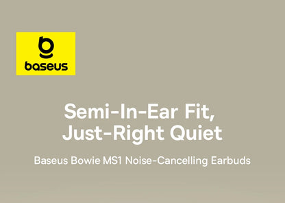Baseus Bowie MS1 -55dB Adaptive ANC Earbuds Semi-In-Ear Wireless Bluetooth 6.0 Earphones Stable Fit Ear Hi-Res Audio Headphone