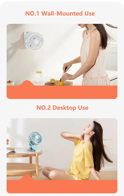 720°Rotatable Clip Fan Mini Cooler Fan Built In Night Lamp USB Rechargeable Personal Portable Fan For Outdoor Camping Ventilador