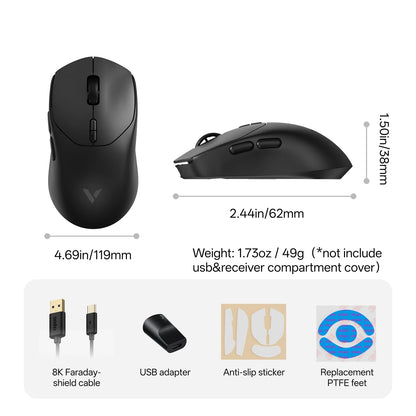 Rapoo VT1 MAX / VT1 Wireless Gaming Mouse 30K/26K DPI True 8K Wireless Polling Rate 49g Lightweight Up to 750 Hour Battery 10 Programmable Buttons On-Board Memory Esports Laptop Gaming Mice Compatible with Windows Mac