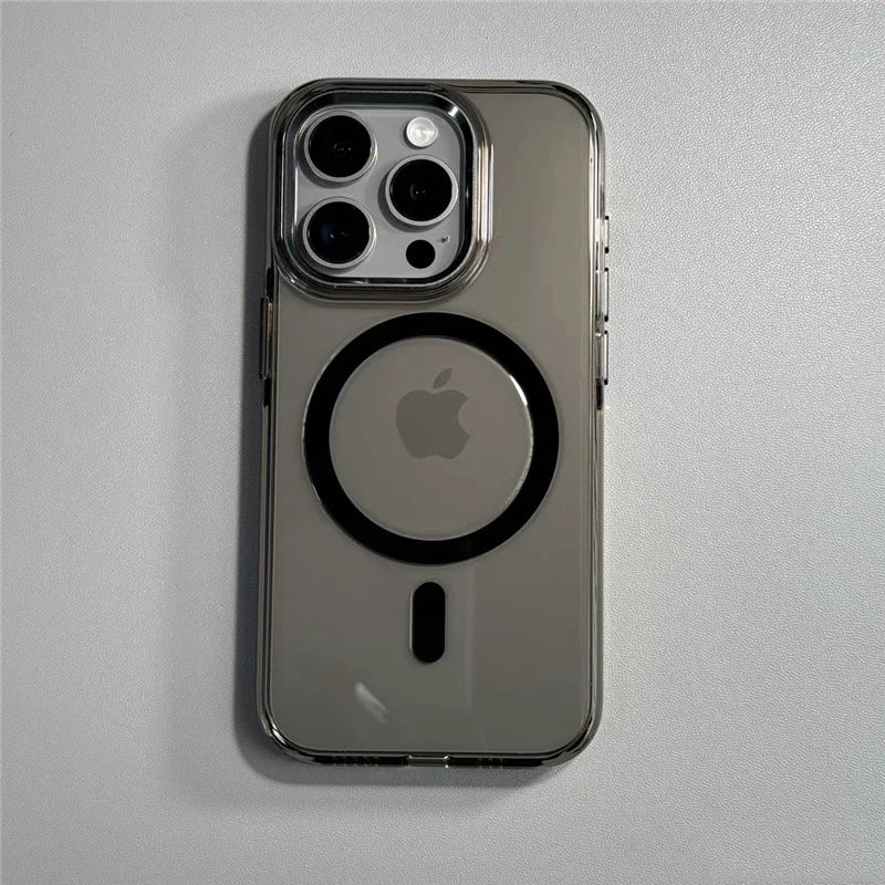 Transparent Wireless Charging for Magsafe Case for iPhone 18Pro 17 16 17Pro Max Alloy Lens Clear Shockproof Hard Armor Cover