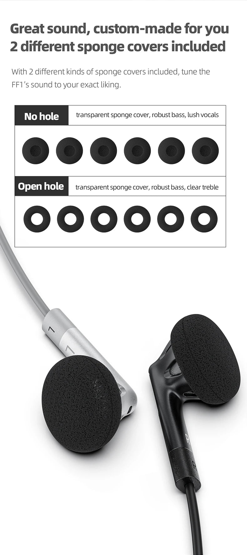 FiiO FF1 3.5mm HIFI Music Wired Bass Earbud 14.2mm Dynamic HD Microphone Earphone for Gaming Meeting Video