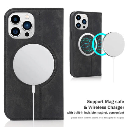 For Magsafe Wallet Leather Flip Case For iPhone 12 13 14 15 16 Pro Max mini Magnetic Wireless Charging Book Folio Cover