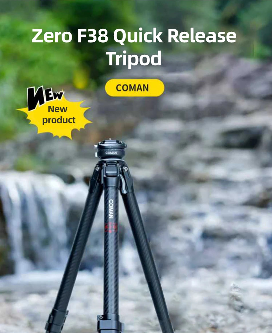 COMAN Zero F38 Carbon Fiber Tripod with Quick Release 360° Panoramic Ball Head for Nikon Canon DSLR Camera Travel Size