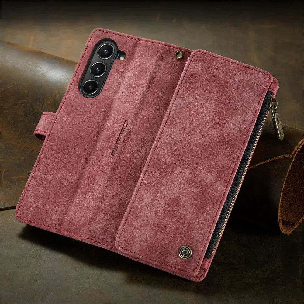 Leather Case for Samsung Galaxy Z Fold 8 7 6 Fold 5 4 3 Flip Purse Book Coque Retro Wallet Vintage Card Slots S-pen Holder