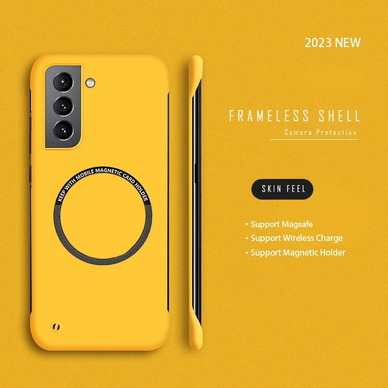 Hard PC Frameless Magnetic Phone Case For Samsung Galaxy S23 S22 S21 S20 FE Plus NOTE 20 S24 Ultra Magsafe Matte Thin Cover