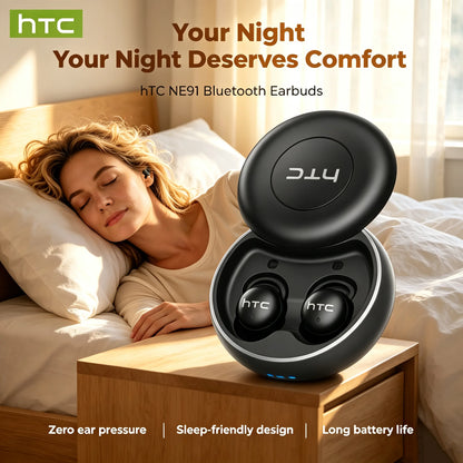 HTC NE91 Wireless Bluetooth Earbuds Noise Cancelling Headphones for Office Nap Work Break Comfortable Lightweight Sleep Earbuds