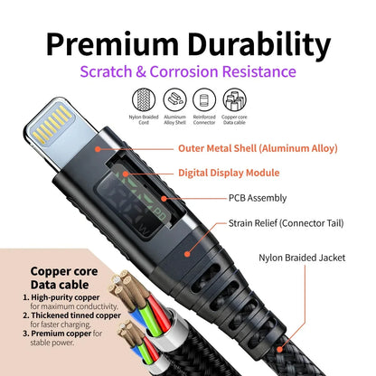 MFi Certified USB to Lightning Fast Charging Cable  6ft Nylon Braided, for iPhone 14/13/12 Series and Lightning Devices