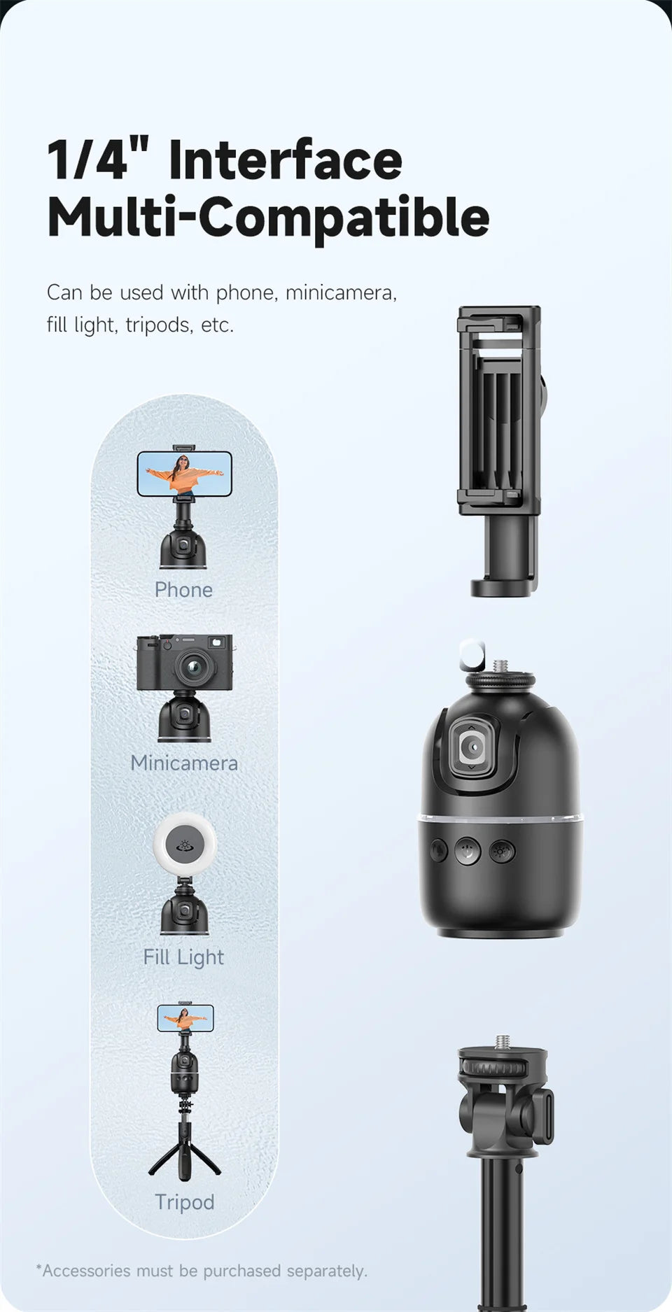 Selfie Stick Stabilizer 360° Auto Face Tracking AI Gimbal All-in-One Desktop Phone Holder Tripod for Smartphone Video Vlog Live