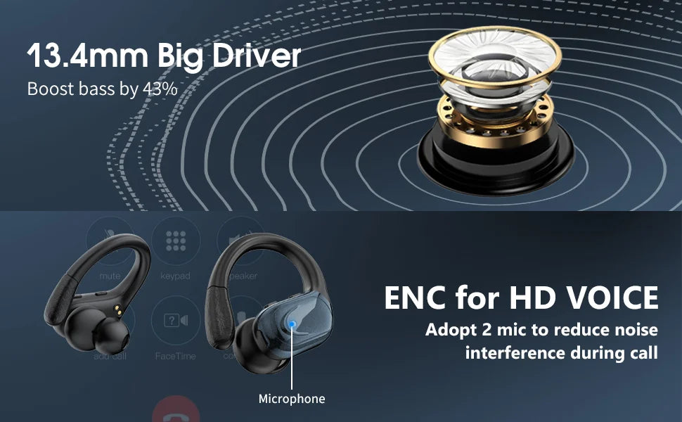 BX17 Bluetooth Earphones Tws Ear Hook Bluetooth 6.0 Running Sports Stereo Buttons Control With Microphone Wireless Headphones