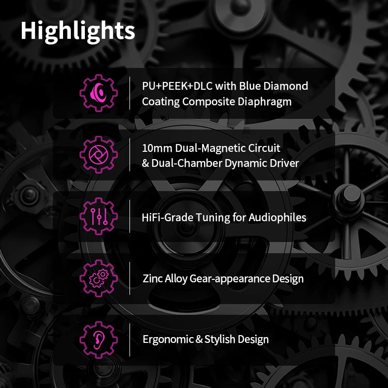 KBEAR Tourbillon-Pro TB-PRO In-Earphone 10mm DD High Resolution TypeC HIFI Wired Earbuds PU+PEEK+DLC Composite Diaphragm