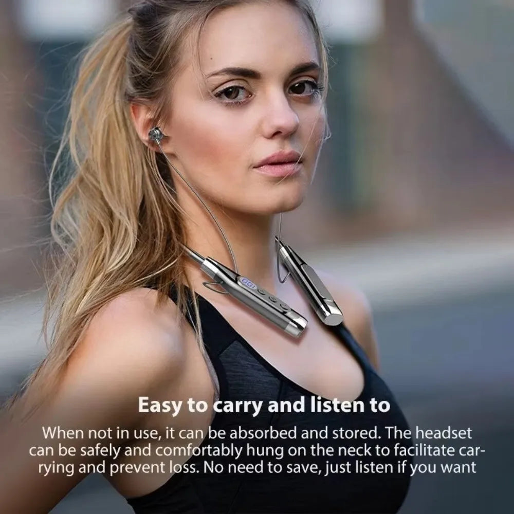 LED Digital Display Wireless Earbuds Neckband Magnetic TF Card Support Earphones Stereo Sound Long Standby