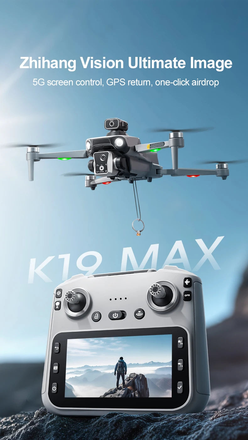 2025 K19 MAX GPS Drone Fishing Air Drop Automatic Turnaround 5G Screen Obstacle Avoidance Drone Professional Camera FPV Dron