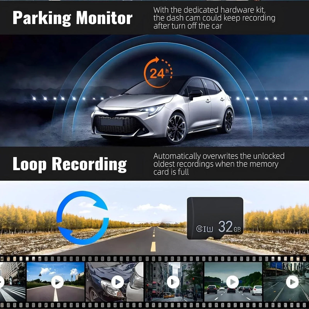 1080P HD Dual Lens Front and Rear Car Dash Cam Driving Recorder IR Night Vision G Sensor Parking Mode Motion Detection Three Point One Six Inch IPS Screen Wide Angle Loop Recording Supports One Hundred Twenty Eight GB Max H26