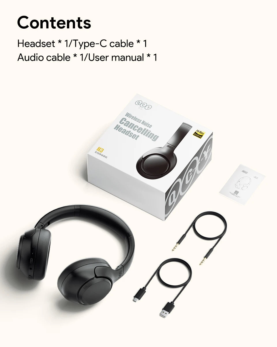 QCY H3 ANC Hi-Res Audio Wireless Bluetooth 5.4 Headphones Over Ear Headset 60Hrs 43dB Hybrid Active Noise Cancellation Earphone