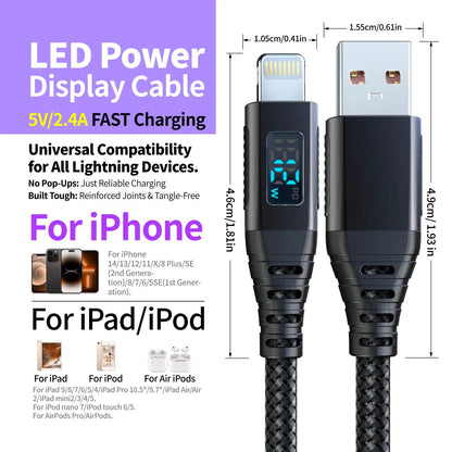 MFi Certified USB to Lightning Fast Charging Cable  6ft Nylon Braided, for iPhone 14/13/12 Series and Lightning Devices