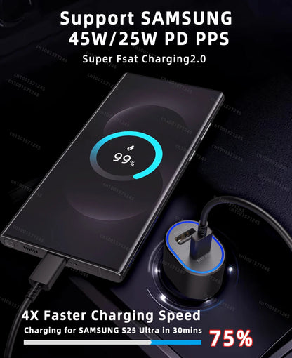 Original SAMSUNG Car Charger Type C 60w 45w 15w PD Auto Cargador Fast Charging Cable Samsung Galaxy S26 S25 S24 S23 Z Fold 8 7 6