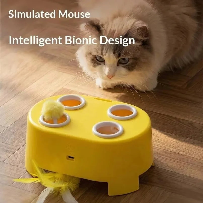 Whack A Mole Smart Cat Toy Automatic Pop-Up Rechargeable Feather Toy for Cats Interactive Playing Kitten Training Pet Supplies