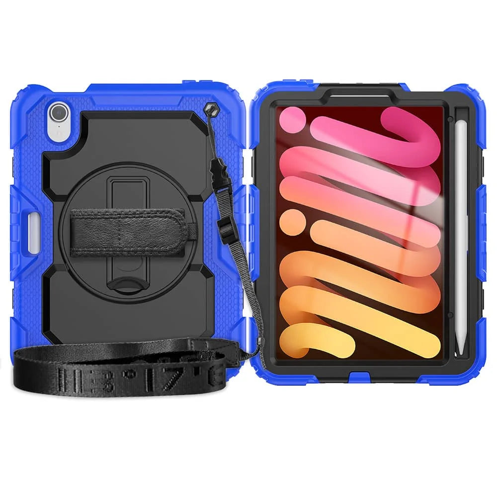 Case for iPad Mini 7 (A17 Pro)2024/ Mini 6 8.3'' with Screen Protector Pencil Holder [360 Rotating Hand Strap] &Stand Shockproof