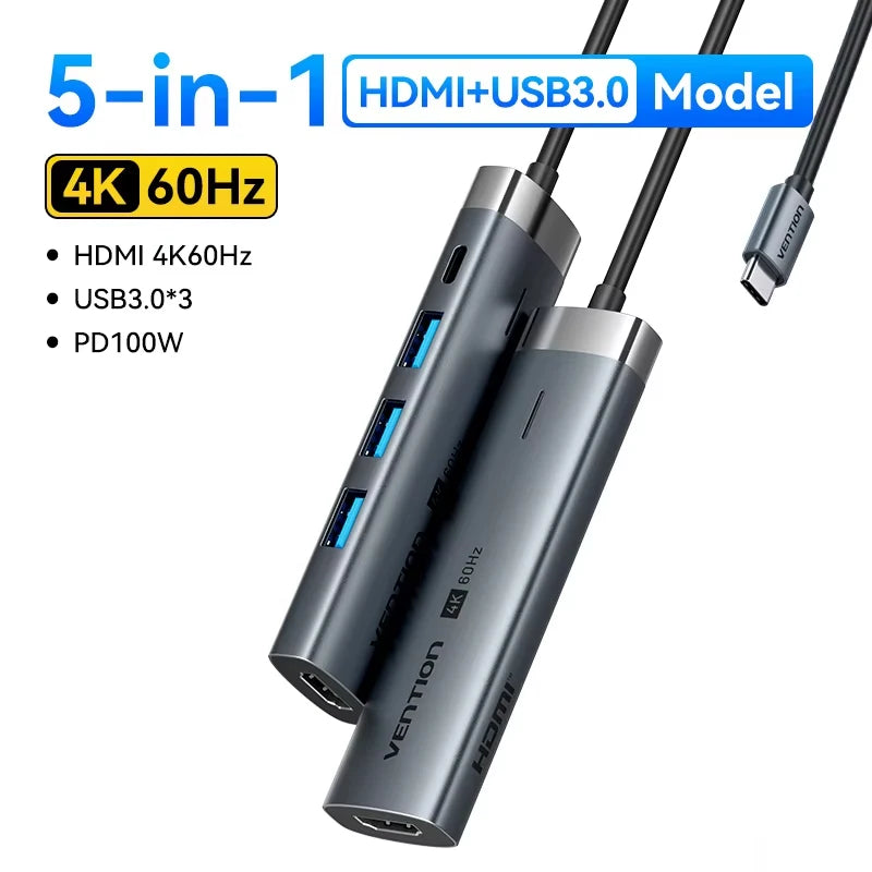 Vention USB C Hub HDMI 4K 60Hz 9 in 1 PD 100W RJ45 Adapter USB3.0 Hub 5Gbps Splitter Docking Station for MacBook Air iPad Laptop