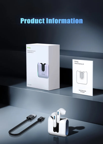 HTC Wireless Bluetooth Earphones Low Latency Gaming Headphones USB-C 30Hrs Playback Comfortable Earbuds With Noise Canceling Mic