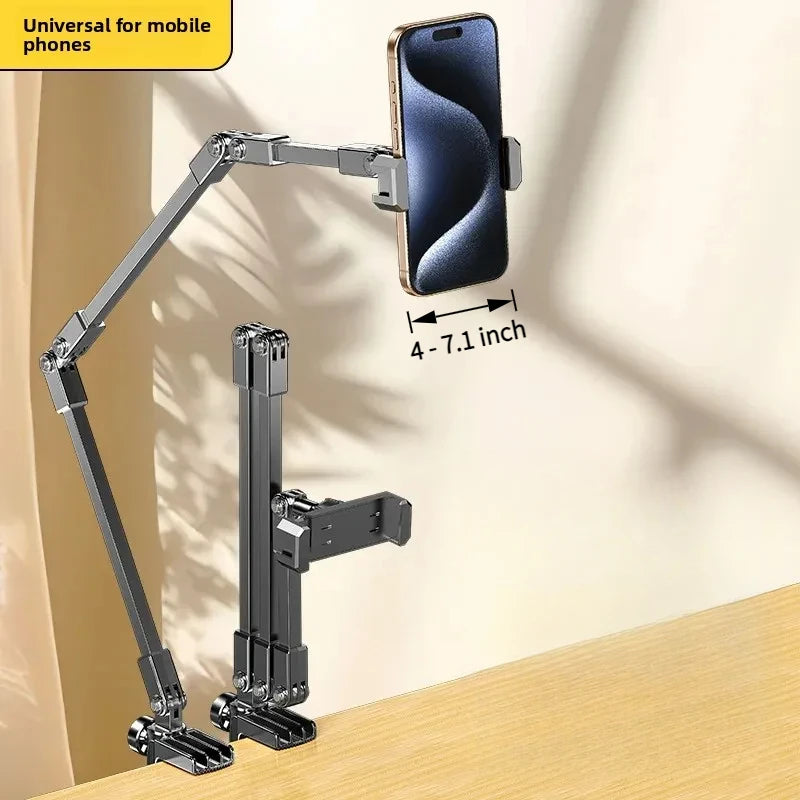All-metal cantilever lazy overhead phone holder for desktop live streaming, bedside adjustable tablet for iPad bracket
