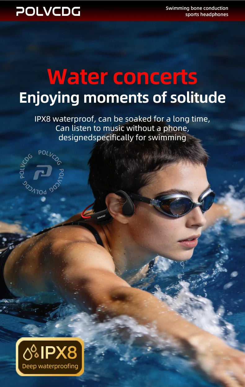 POLVCDG Bone Conduction Headset X7 IPX8 32GB Memory 5.3 Bluetooth Wireless Headset with Microphone Waterproof Swimming 2023new