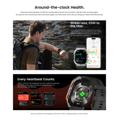 KOSPET TANK M3 Ultra GPS Smart Watch Men Military Grade Compass Altimeter Barometric 480mAh 60Day Battery IP69K 5ATM Waterproof