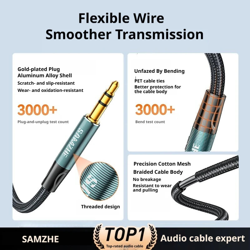 SAMZHE Jack Aux Cable 3.5mm Audio Cord Aux Jack 3.5 Male to Male Cable Jack 3.5 Audio Cord for Phone Car Headphones Speaker MP3