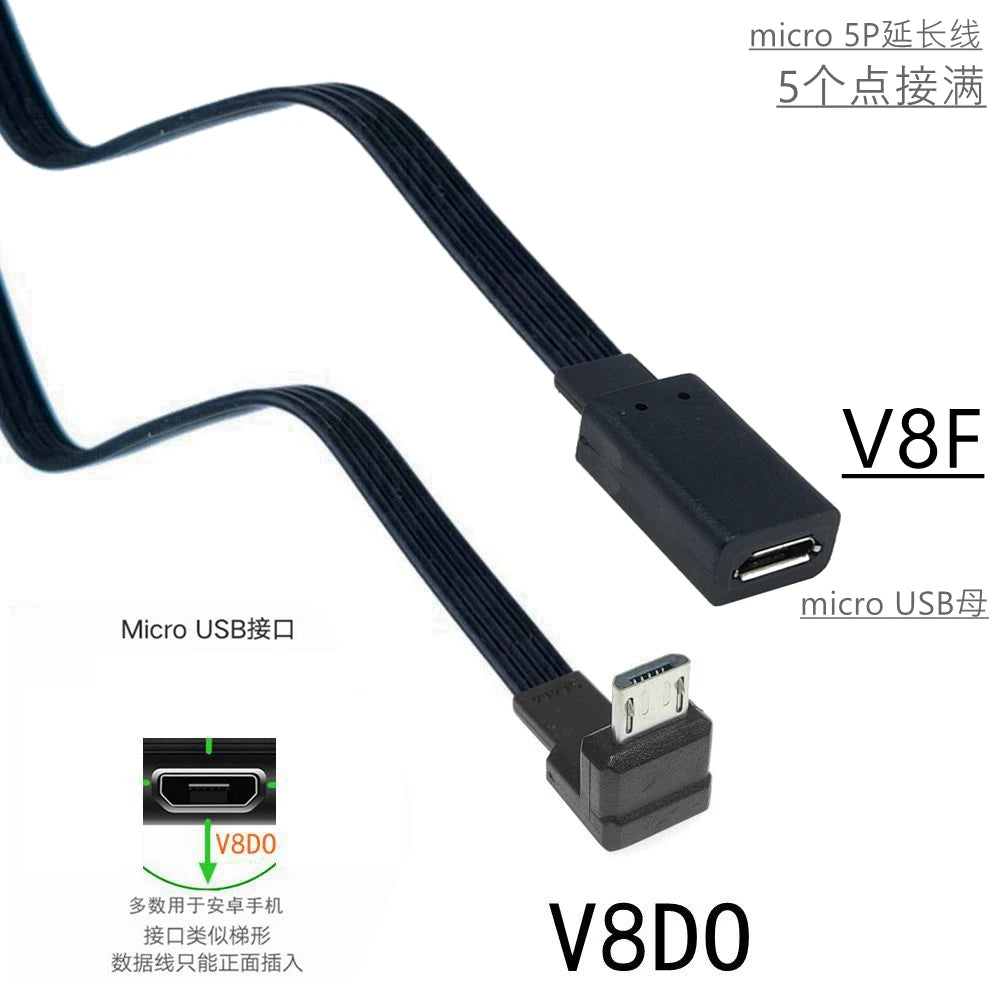 5CM 10CM 20CM MicroUSB panel mounting connector female Micro USB 5-pin.extension cable 30cm 50cm, with screw holes