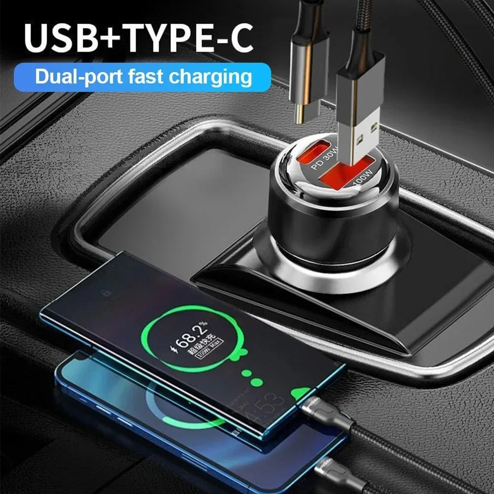 130W USB Car Charger PD Adapter Fast Charging Type USB C Car Quick Charger in Car Mobile Phone For iPhone Xiaomi Huawei Samsung
