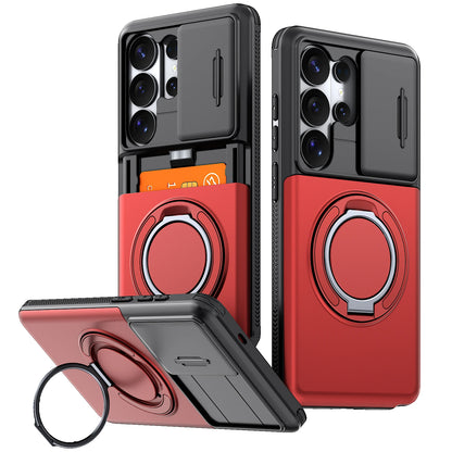 Case For Samsung Galaxy S26 S25 S24 S23 S22 Ultra Plus S25FE S24FE Funda Slide Camera Protect Ring Holder With Card Armor Cover