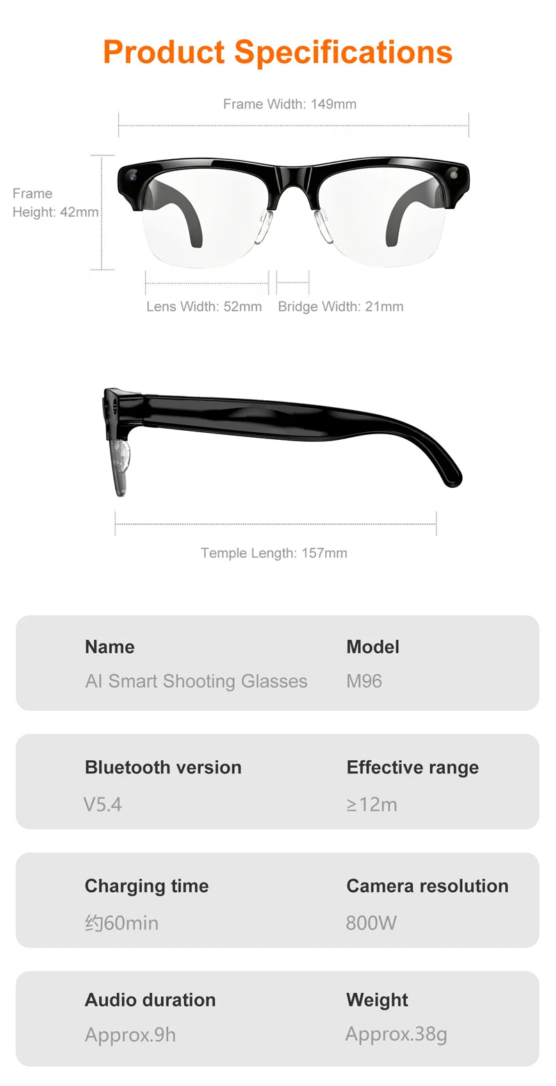 OnePlus Smart Glasses 800W Pixel 4KHDCamera Remote Control Touch Voice Translation Bluetooth Call Video Recording Music Sunglass