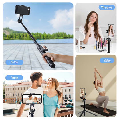 2in1 Selfie Stick Tripod Screen Sharing Device with Remote Aluminum Alloy Phone Tripod Bluetooth Remote and 270°Rotation Stand