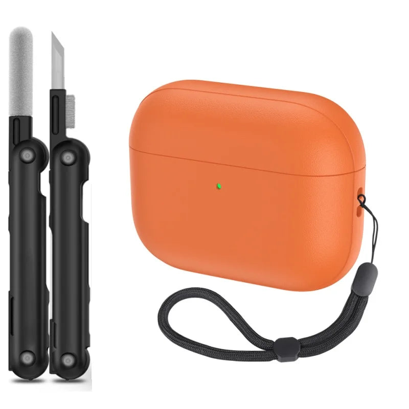 For AirPods Pro 3 Leather Pattern TPU Case Cover Accessories Cute Skin Full Protector Cover with Keychain for AirPods Pro 3 Case