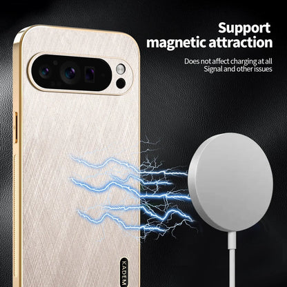 Plating Gold Silk Skin Phone Case for Google Pixel 9 8 7 6 10 Pro XL 8A 7A 6A All Around Protect Shell Leather Shockproof Cover