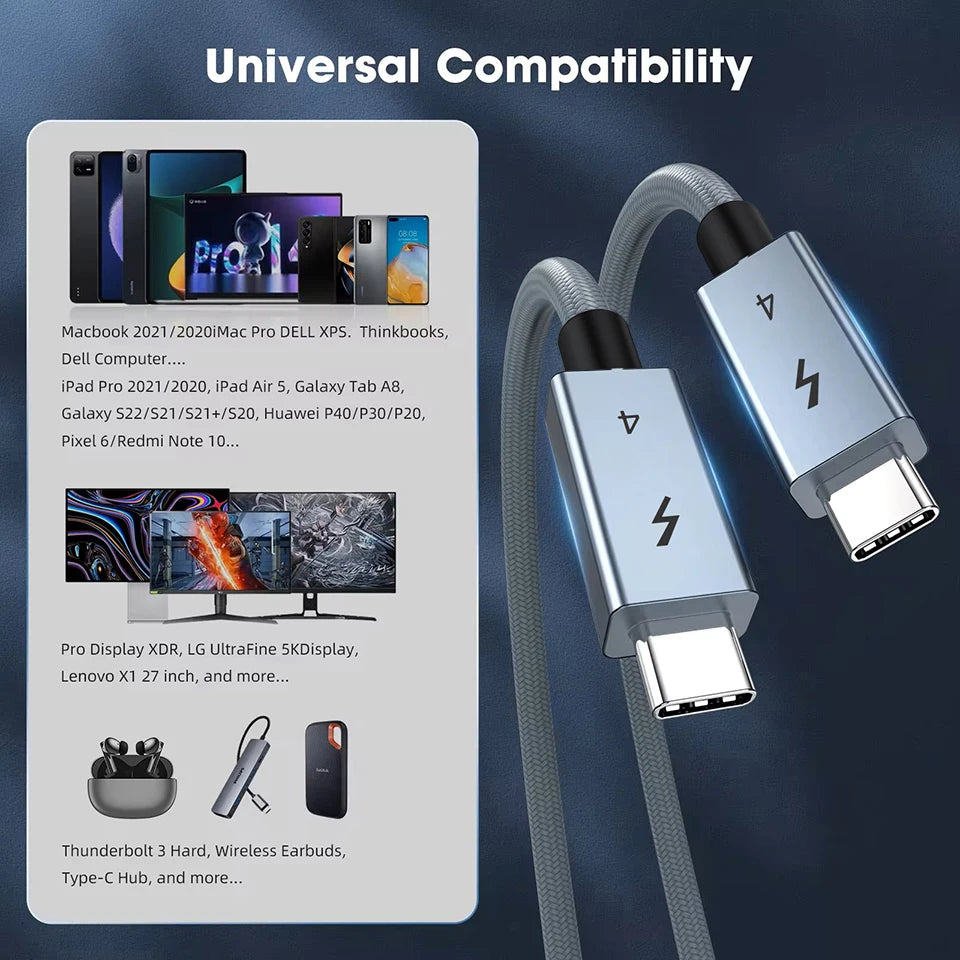 40Gbps Thunderbolt4 Type C 240W USB4 Fast Charging Cable 0.2m - 2m 3m Thunderbolt 3 USB C Data Transfer Cable 8K for MacBook Doc