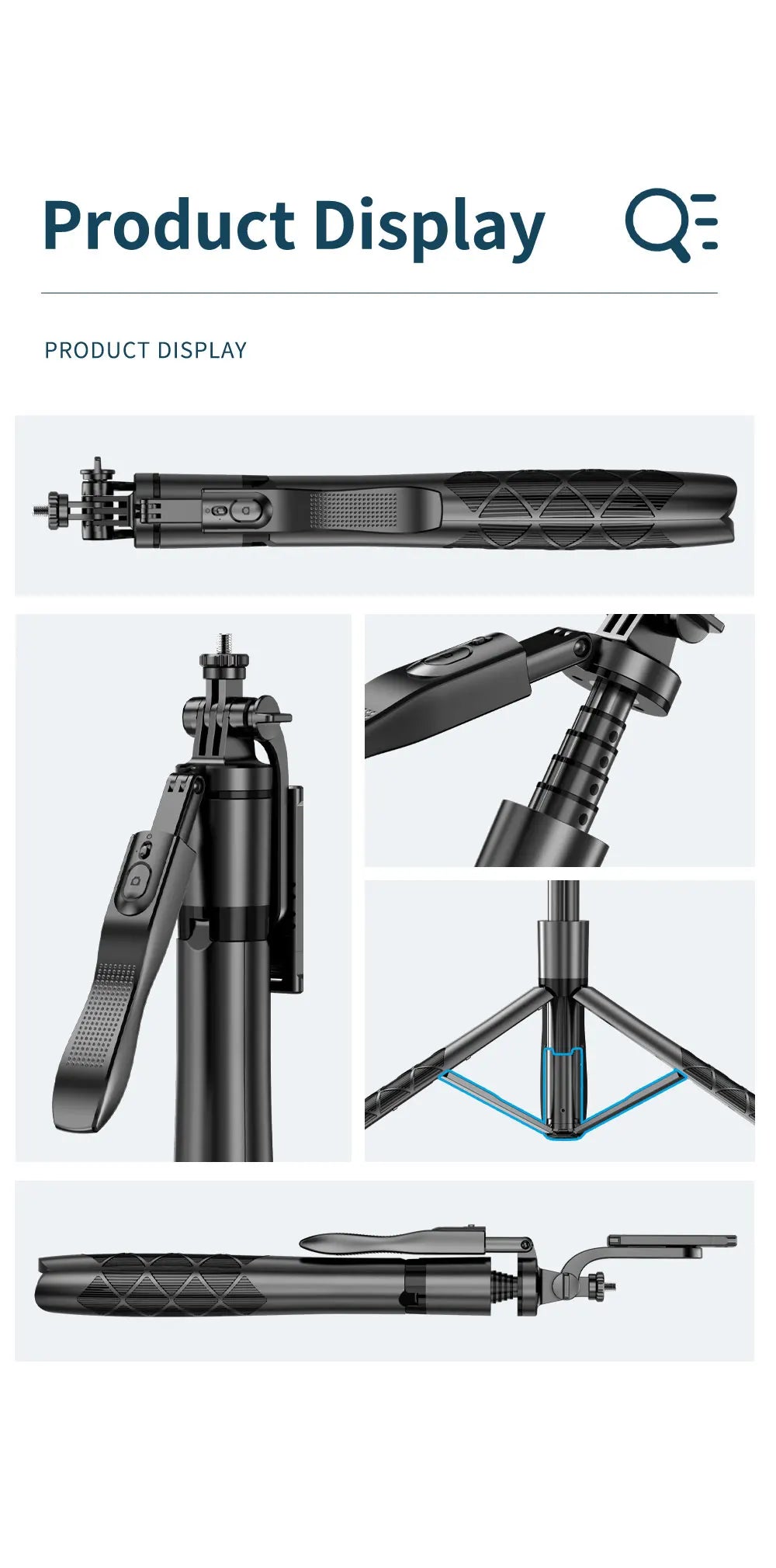 1.55m Extendable Wireless Selfie Stick Tripod with Bluetooth Remote for iPhone Android GoPro,360°Rotation Phone Stand for Videos
