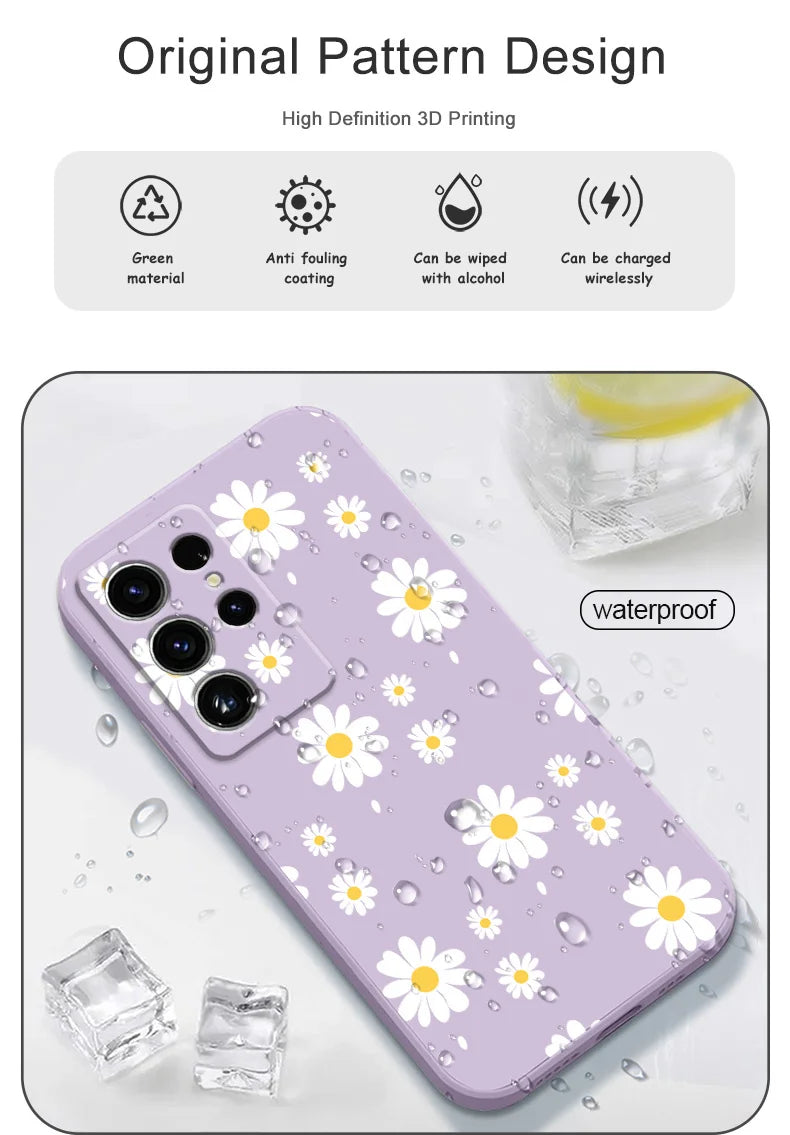 Daisy Petals Phone Case For Samsung Galaxy S25 S24 S23 S22 S21 S20 S10 S10E Ultra Plus FE Note 20 Ultra Plus Cover