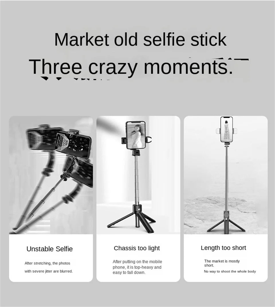 Roreta New 1.7M 360° Rotation Tripod for Smartphone Camera, Phone Holder with Bluetooth Shutter, Wireless Selfie Stick Brackets