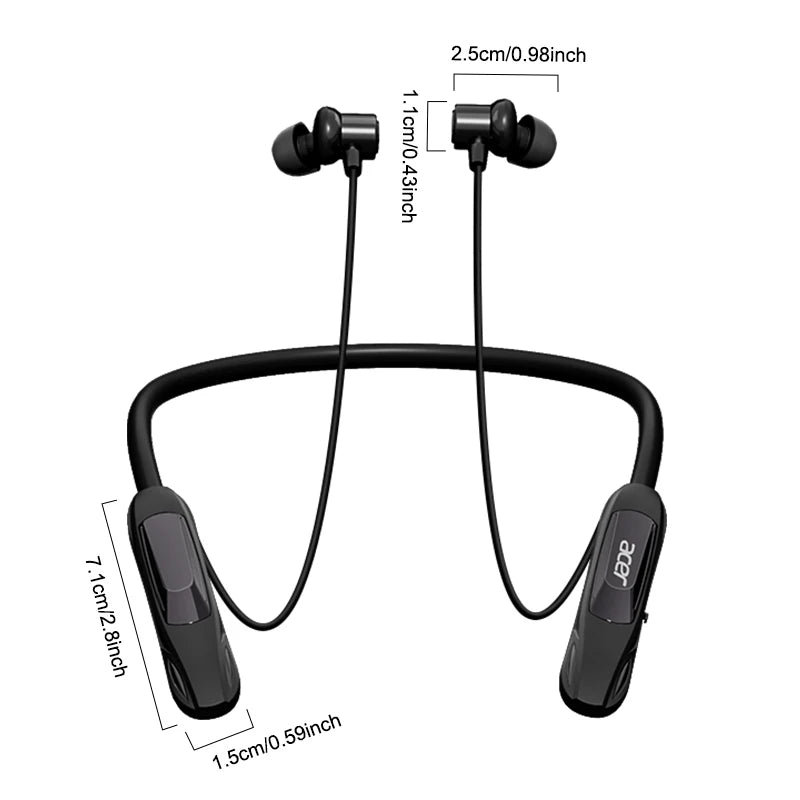 Acer Ohr810 Neckband-Style In-Ear Wireless Headphones, Secure Fit to Prevent Falling Off, Stereo Sound Effect, Bluetooth 5.4, Long Battery Life, Clear Calls, Suitable for Daily Sports and Commuting