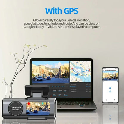 Dash Cam 4K UHD Recording Car Camera DVR Night Vision Video Recorder Built-In Wi-Fi Support GPS 24H Parking