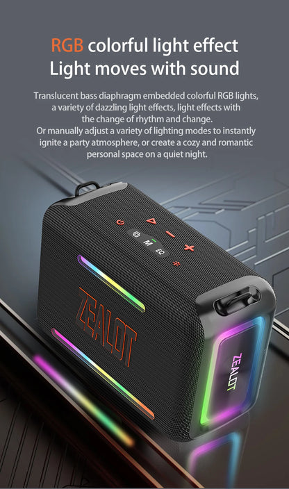 ZEALOT S95 120W Portable Bluetooth Speaker High Volume Waterproof 24000mAh Wireless TWS Subwoofer Suporrt USB/TF/AUX RGB Light.