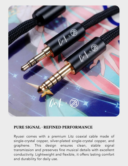 New QoA X 7th Acoustics Ryusei Headphone Single Nano Gold Plated Dynamic Driver In Ear Earphones With HiFi Earbuds Cable Plug