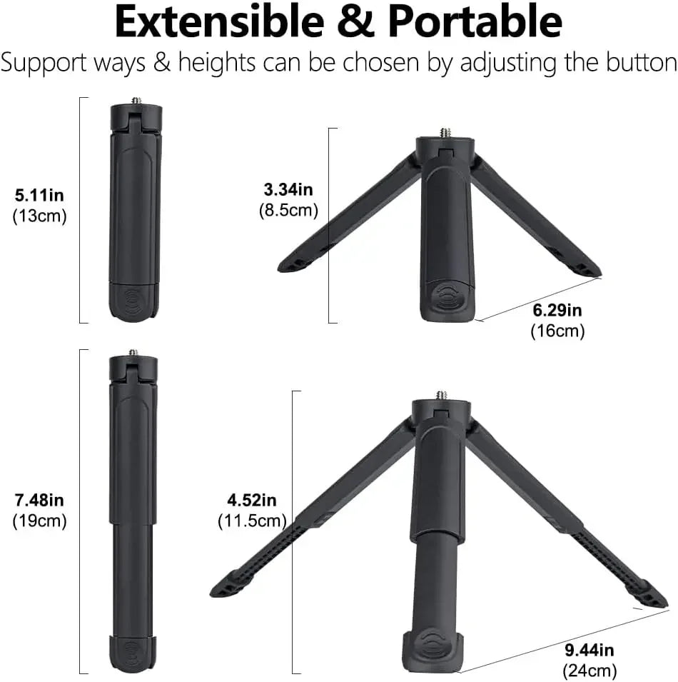 Extendable Mini Tripods  Stand Portable Tripod for DJI Pocket 3/4 GoPro Insta360 Phone 1/4” Mount Desktop Tripod for Vlog Live