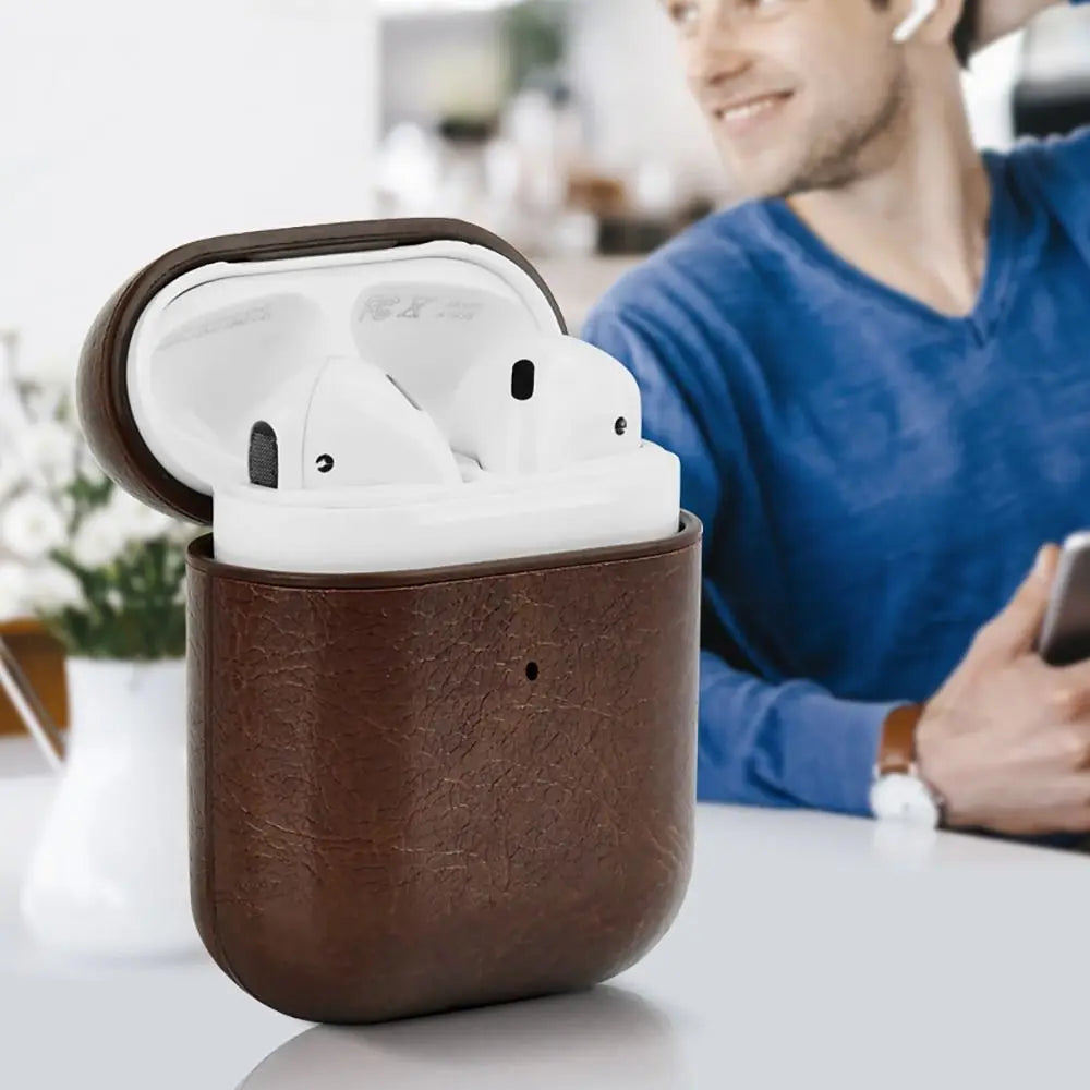 PU Leather Earphone Case for AirPods 1/2 Gen Earbuds Cover Wireless Headphone Protective Shell with Carabiner