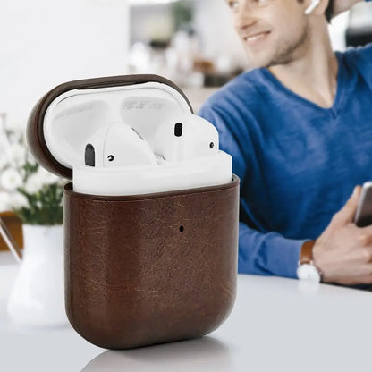 PU Leather Earphone Case for AirPods 1/2 Gen Earbuds Cover Wireless Headphone Protective Shell with Carabiner