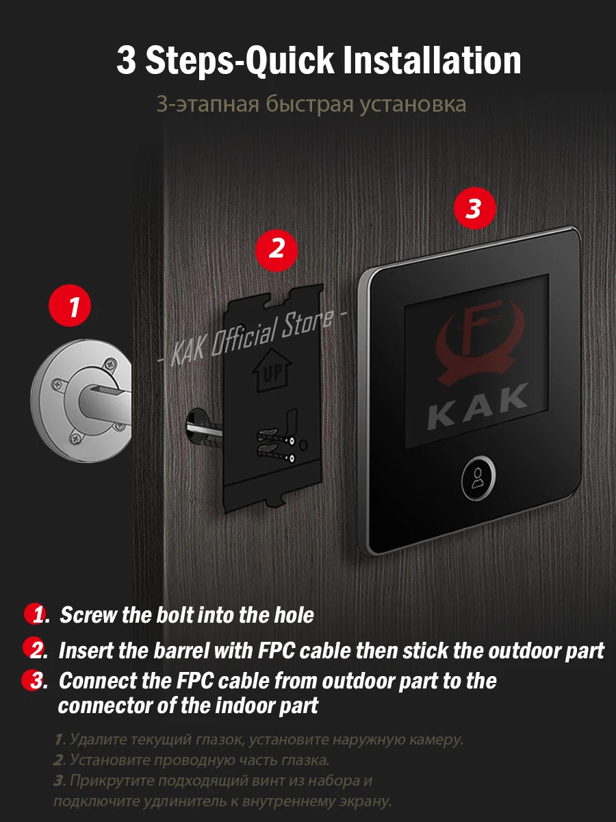 KAK 2.8" Electronic Door Viewer Camera Smart Peephole Doorbell Clear Night Vision Door Camera Photo Record Digital Door Viewer