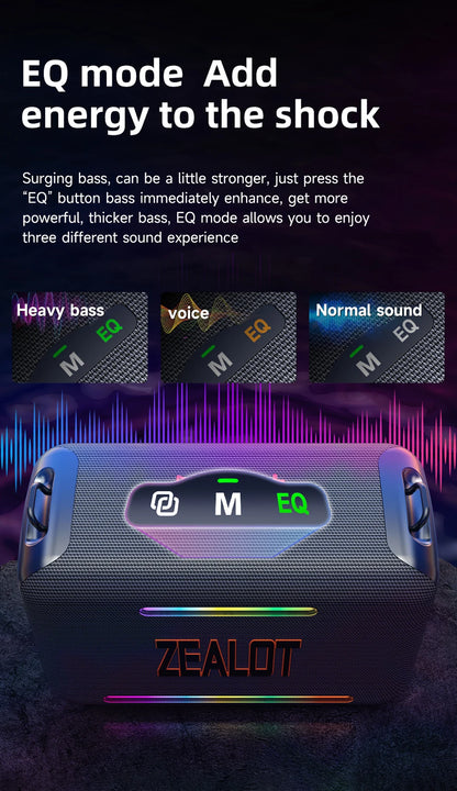 ZEALOT S95 120W Portable Bluetooth Speaker High Volume Waterproof 24000mAh Wireless TWS Subwoofer Suporrt USB/TF/AUX RGB Light.