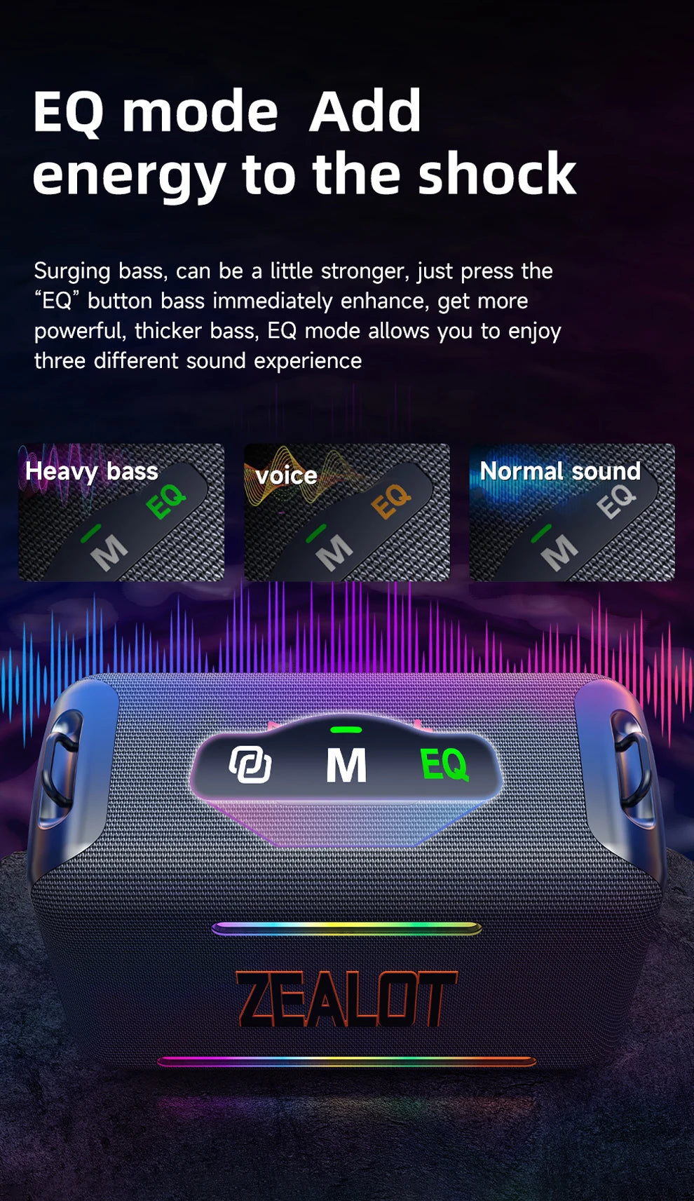 ZEALOT S95 120W Portable Bluetooth Speaker High Volume Waterproof 24000mAh Wireless TWS Subwoofer Suporrt USB/TF/AUX RGB Light.