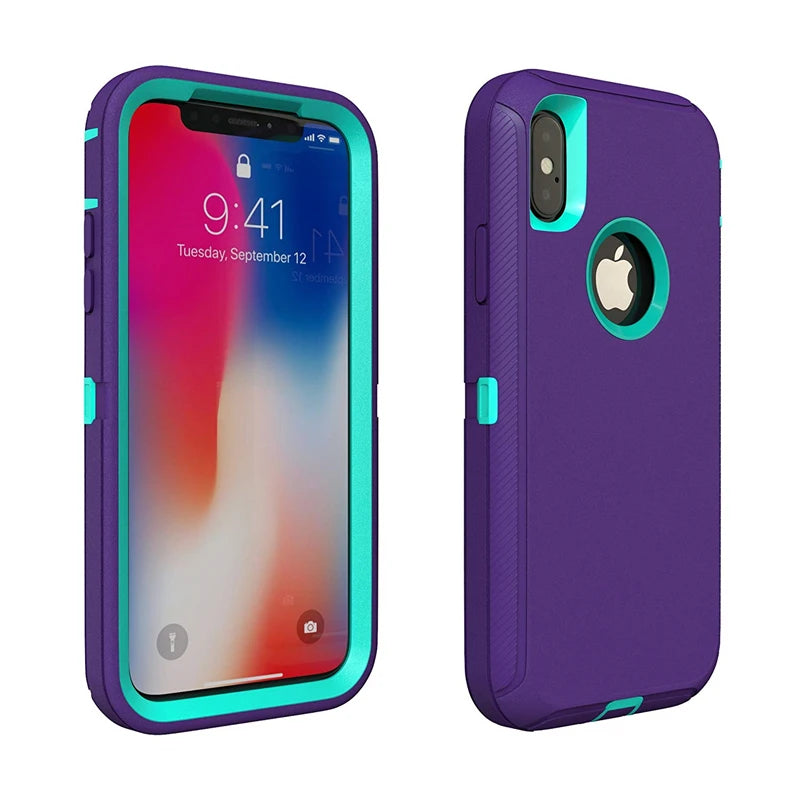 3 in 1 Armor Shock Proof Case for iPhone X XS MAX XR Defender Clip Case for iPhone 16 15 14 13 12 11 Pro Max Mini 6 6s 7 8 plus